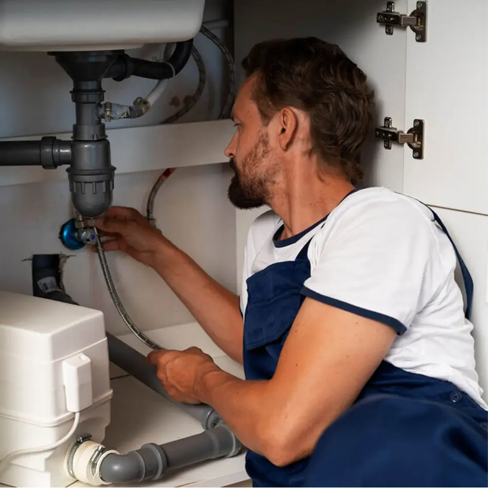 Copperhead Plumbing technician repairing under-sink plumbing connections