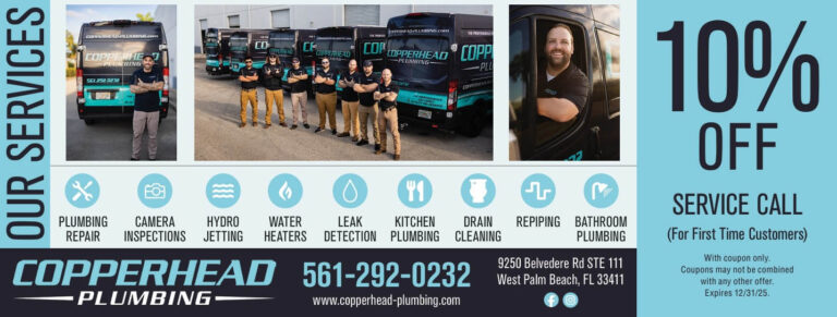 Copperhead plumbing our services banner with 10% off offer for first time customers